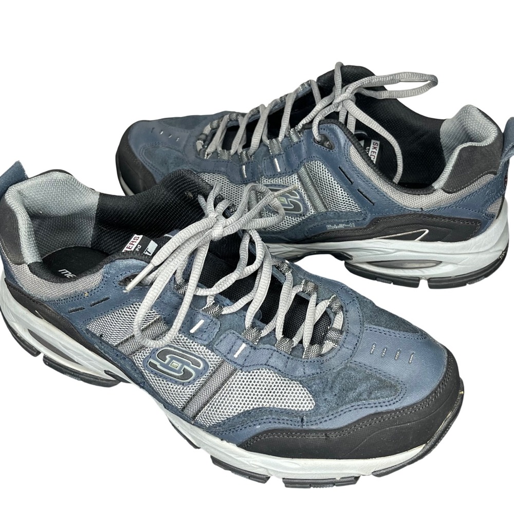 Skechers Sport Sneaker 51241 Mens 12 Wide Navy Grey Leather Textile Memory Foam